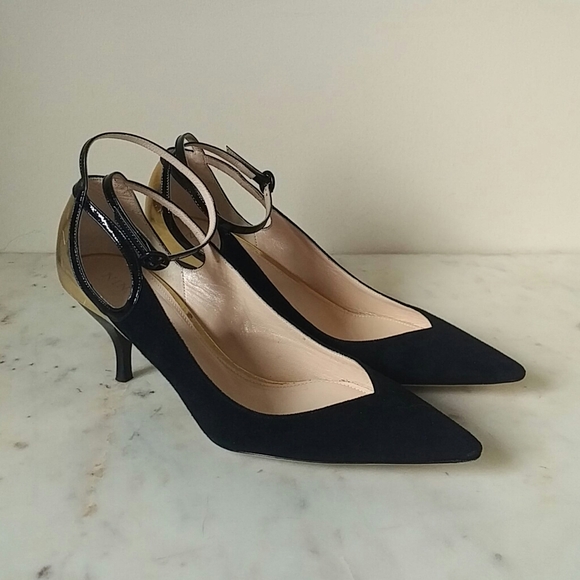 Nina Ricci - glam black suede and patent gold heel - Picture 2 of 6